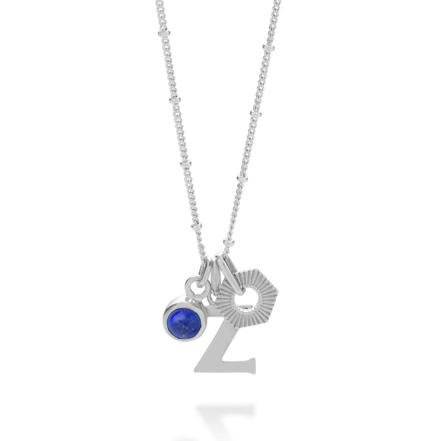 Personalised Hex Initial September Birthstone Necklace Sterling Silver - Lapis