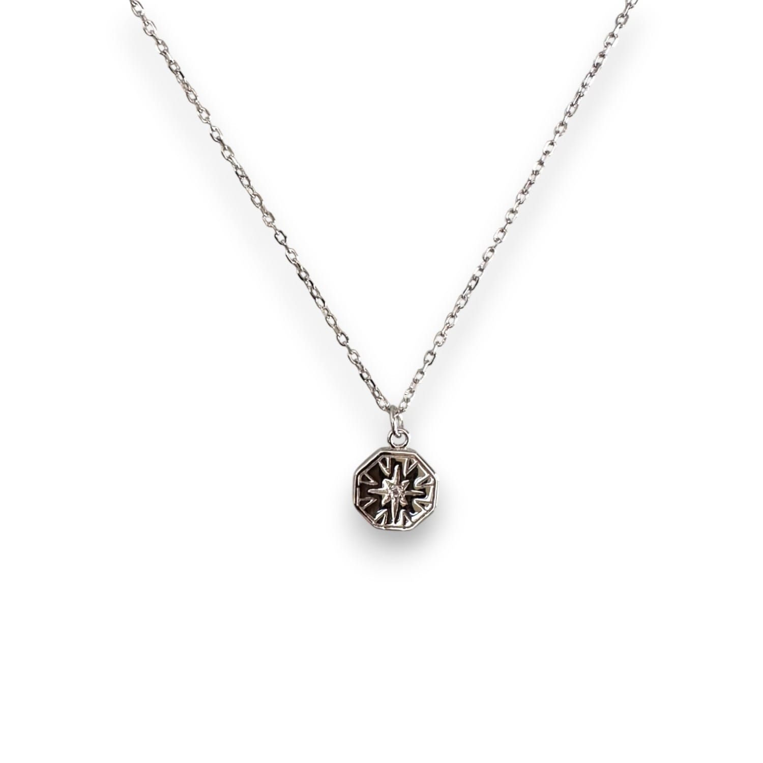 Hexagon Charm Pendant Necklace - Silver