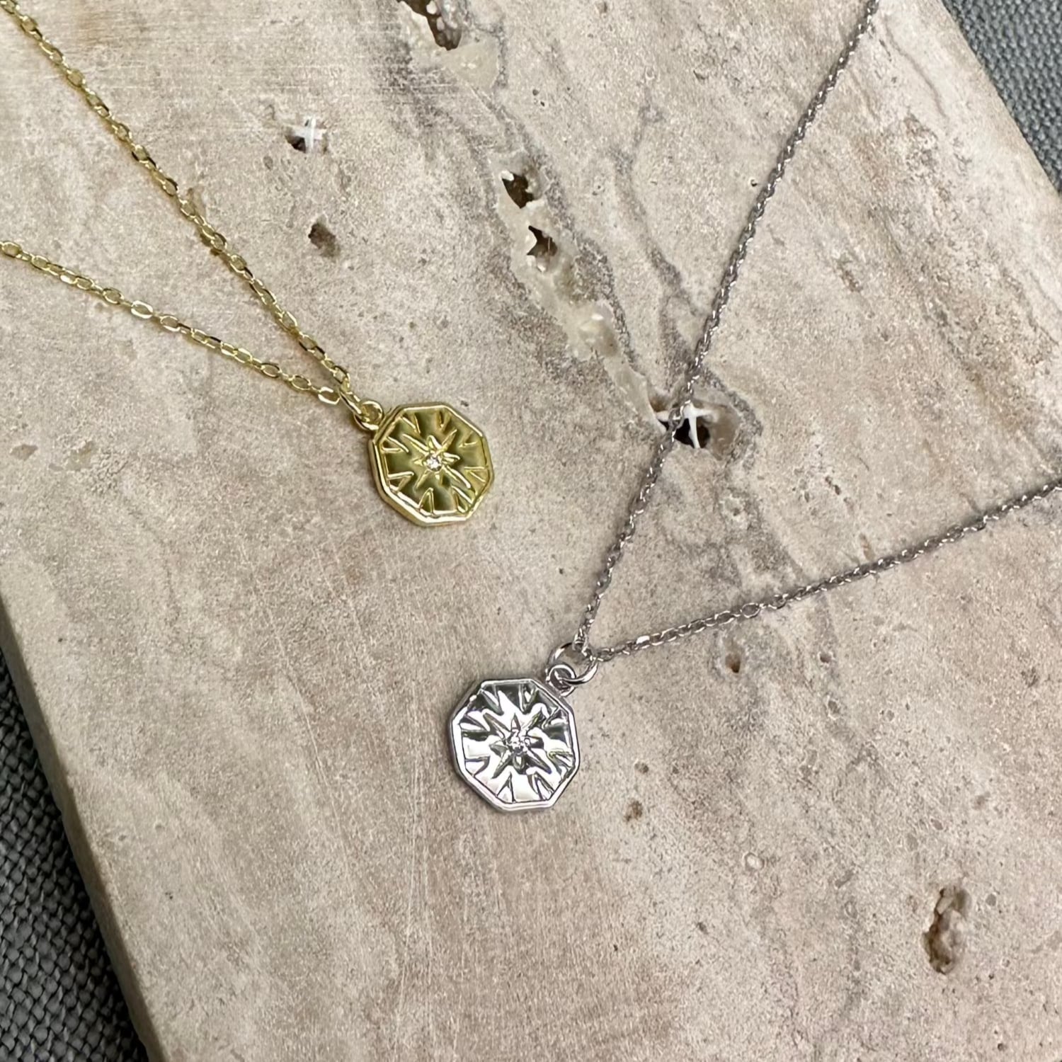 Hexagon Charm Pendant Necklace - Silver