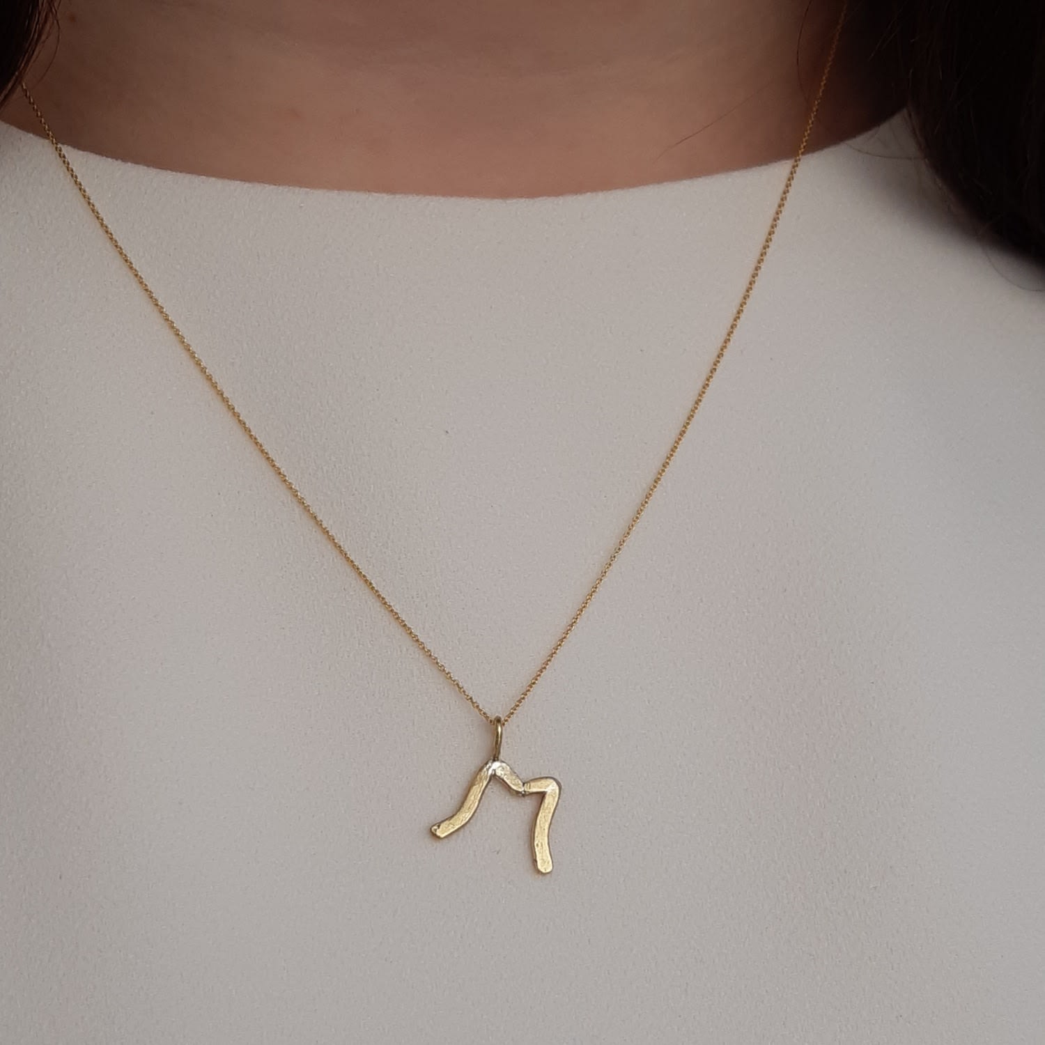 Solid Gold Letter M Pendant Necklace
