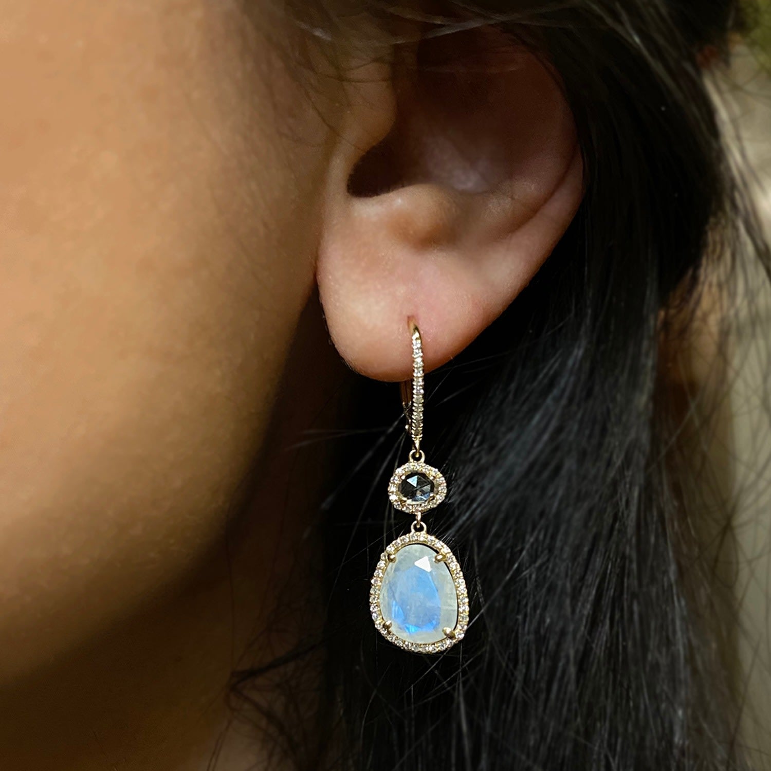 Clara Earrings With Rainbow Moonstone & White Topaz