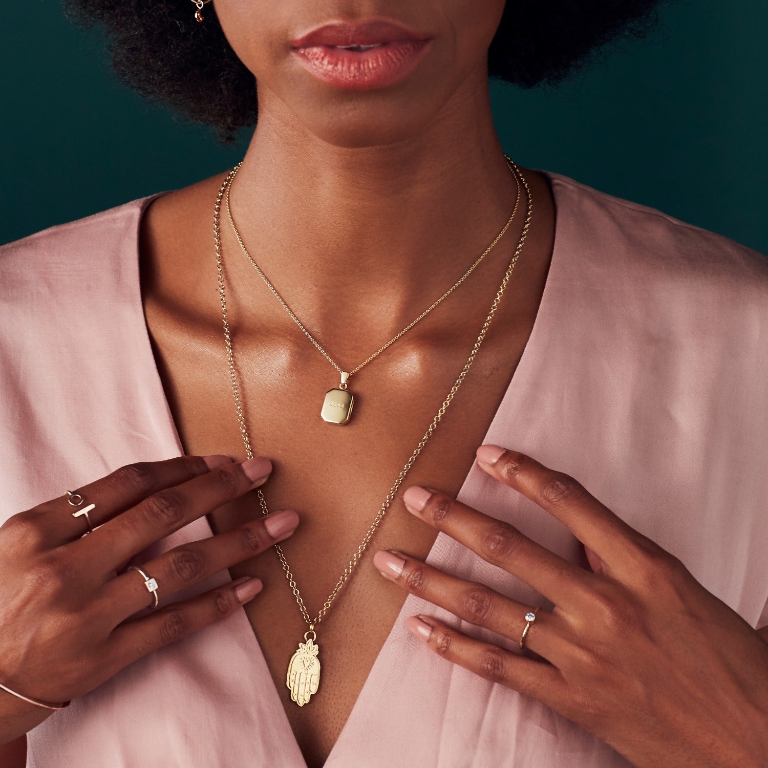 Gold Plated Large Hamsa Hand Necklace