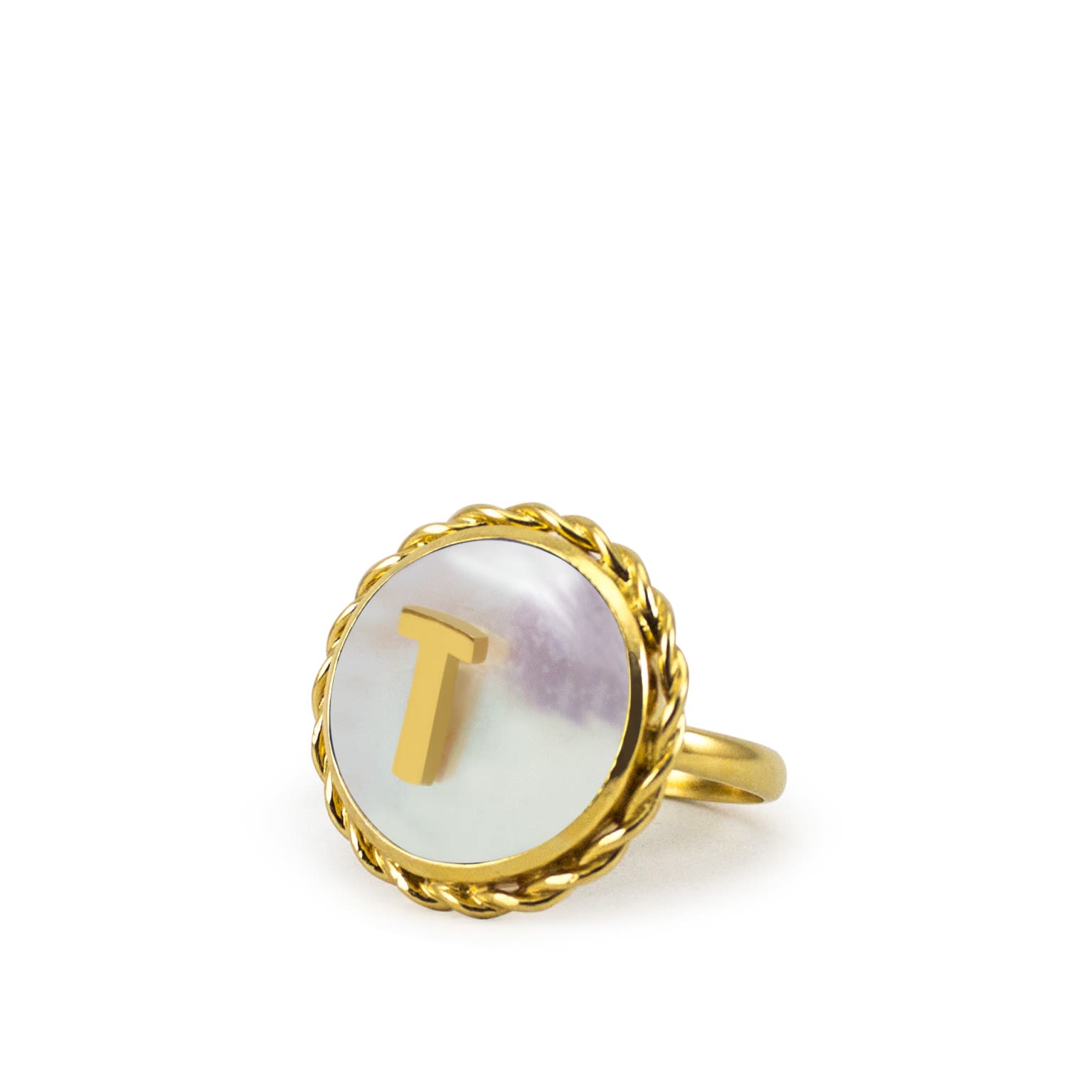 Moonglow Gold-Plated Initial T Pearl Ring