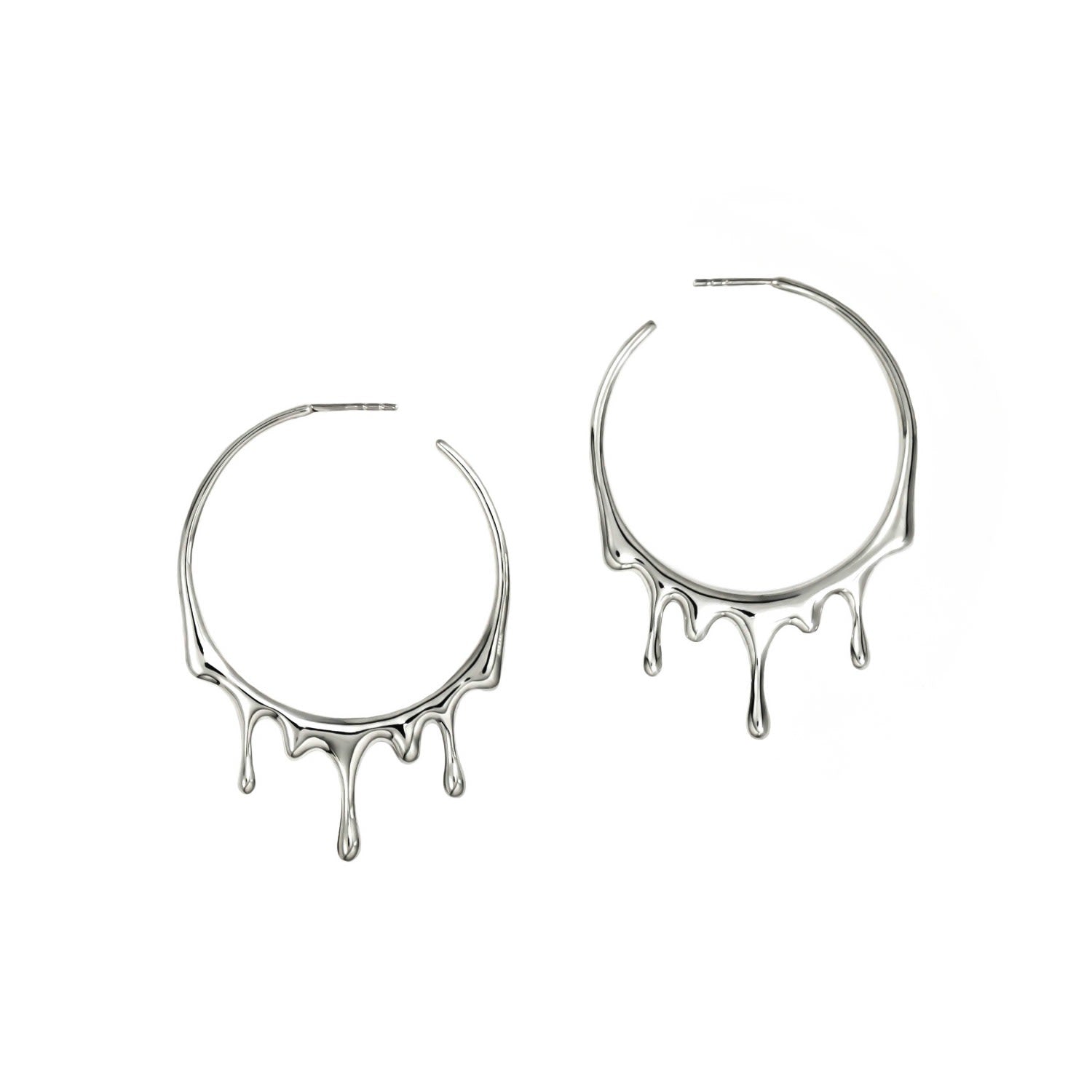 Dripping Circular M-1 Sterling Silver Hoop Earrings
