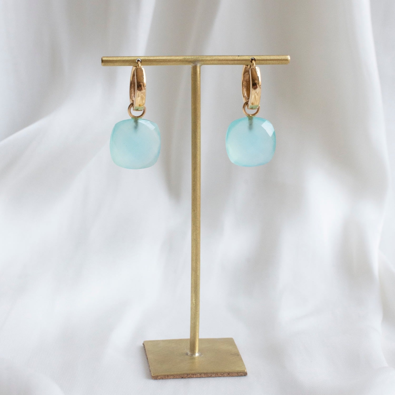 14K Gold Blue Chalcedony Hoops