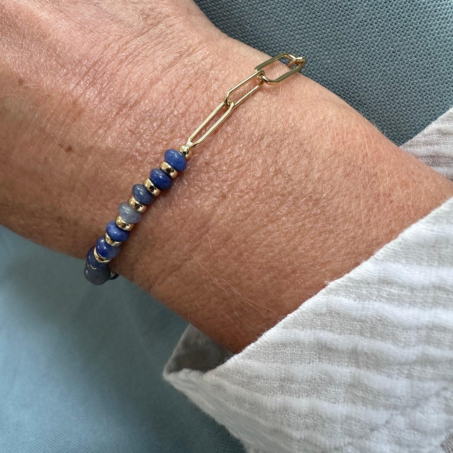 Jade Stone Paperclip Gold Bracelet - Blue