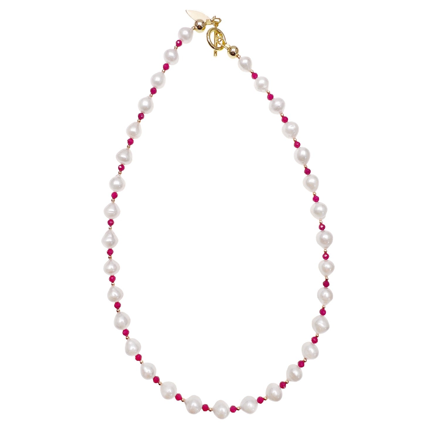 High Quality Freshwater Pearls With Red Ruby Necklace