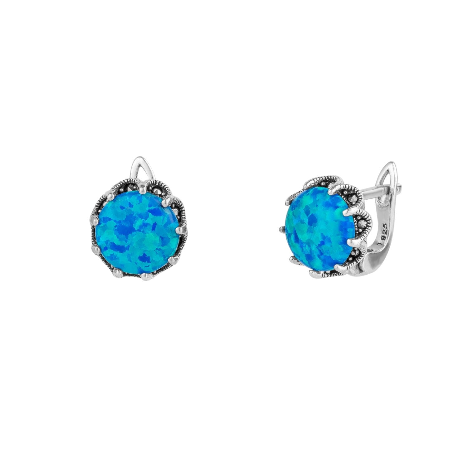 High Quality Round Opal Earrings Sterling Silver - Dark Blue