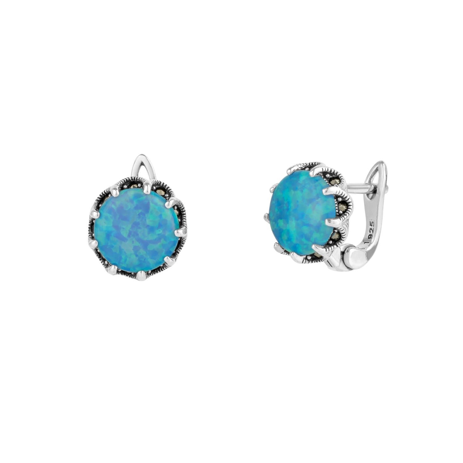High Quality Round Opal Earrings Sterling Silver - Light Blue