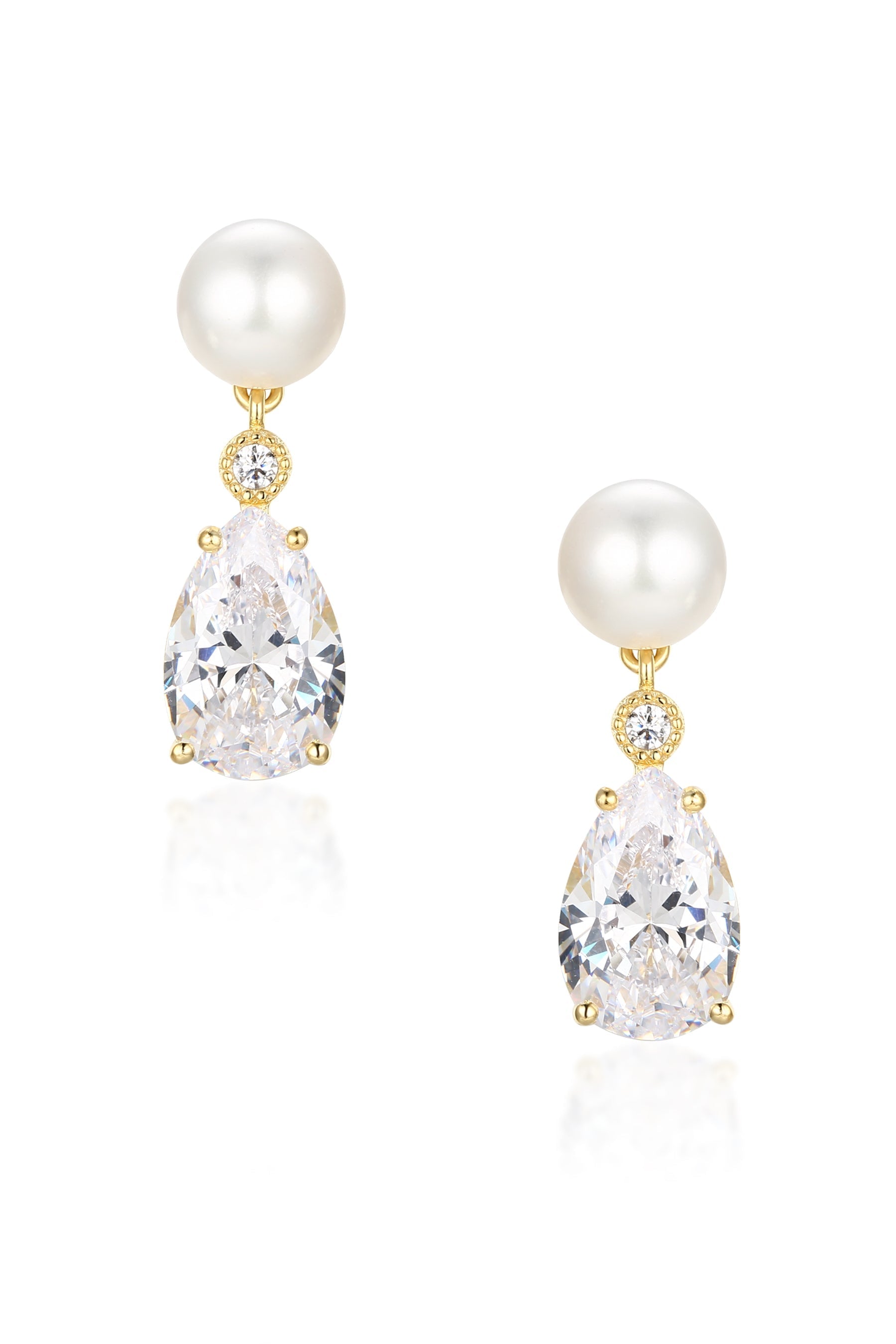 ‘Highgrove’ Freshwater Pearl & Crystal Drop Gold Earrings
