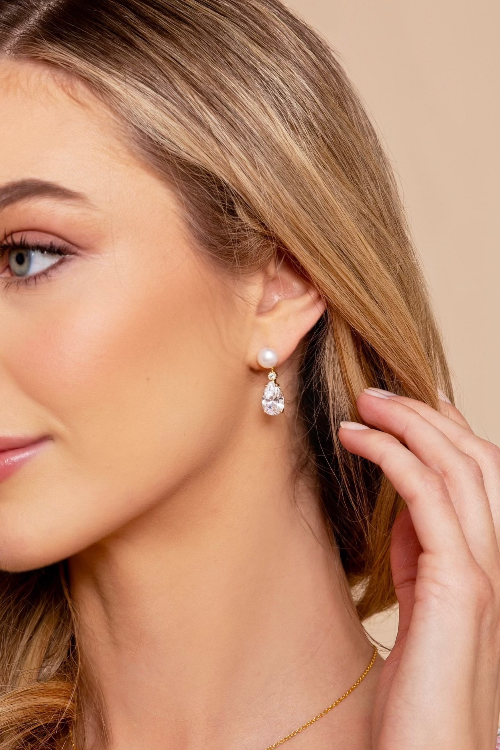 ‘Highgrove’ Freshwater Pearl & Crystal Drop Gold Earrings