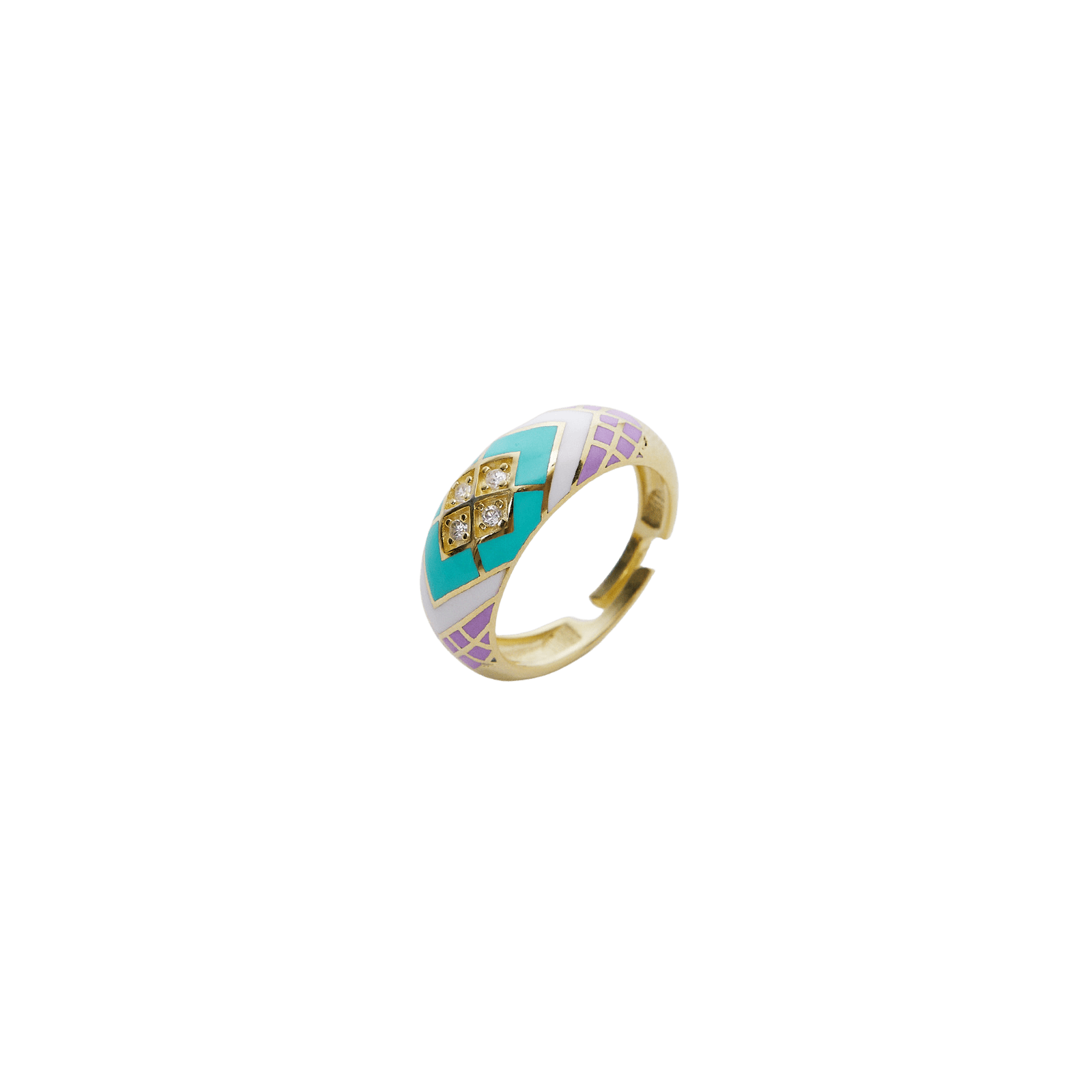 Enamel Turquoise Five Color Diamond Sterling Silver Dome Ring