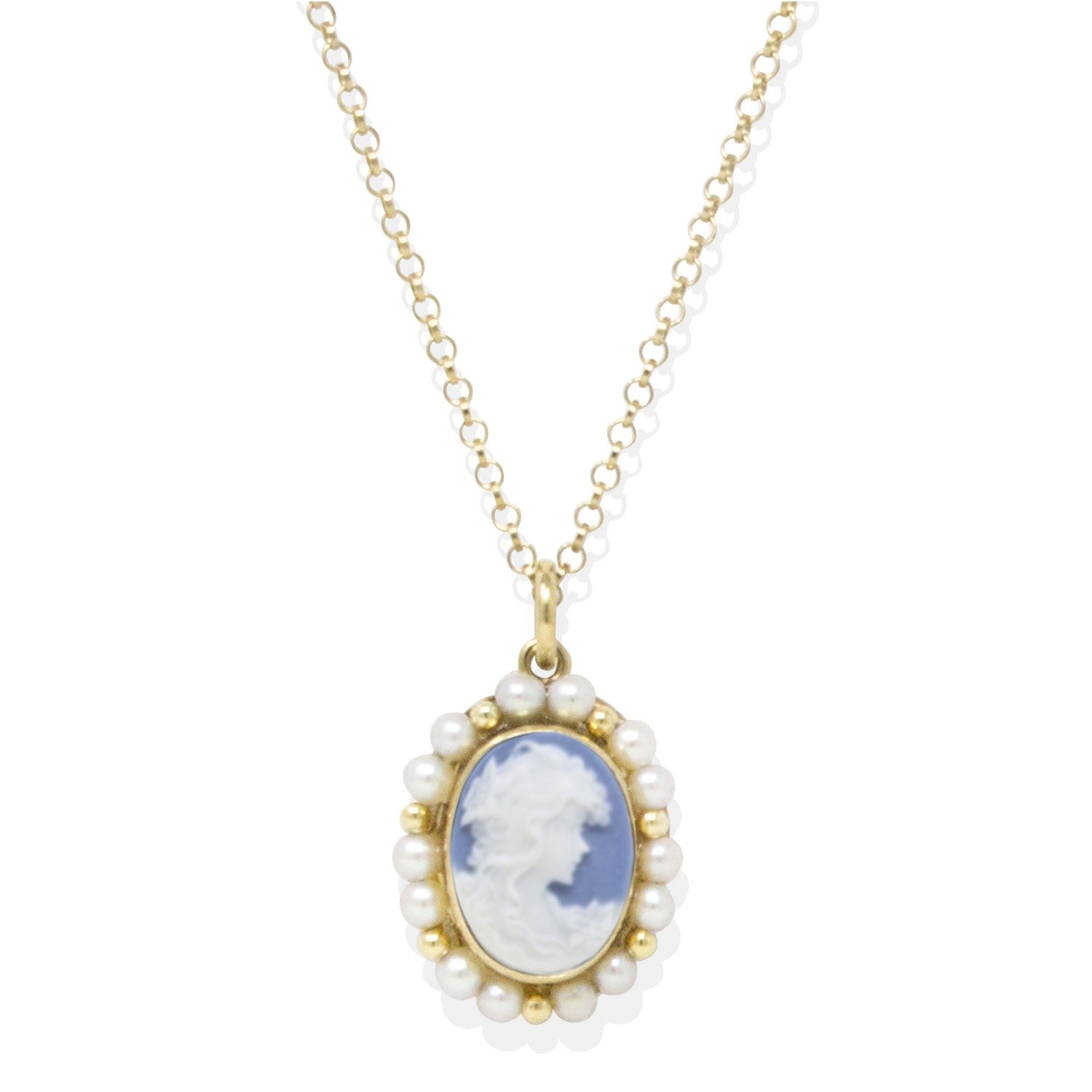 Little Lovelies Gold-Plated Sky Blue Cameo Pearl Necklace