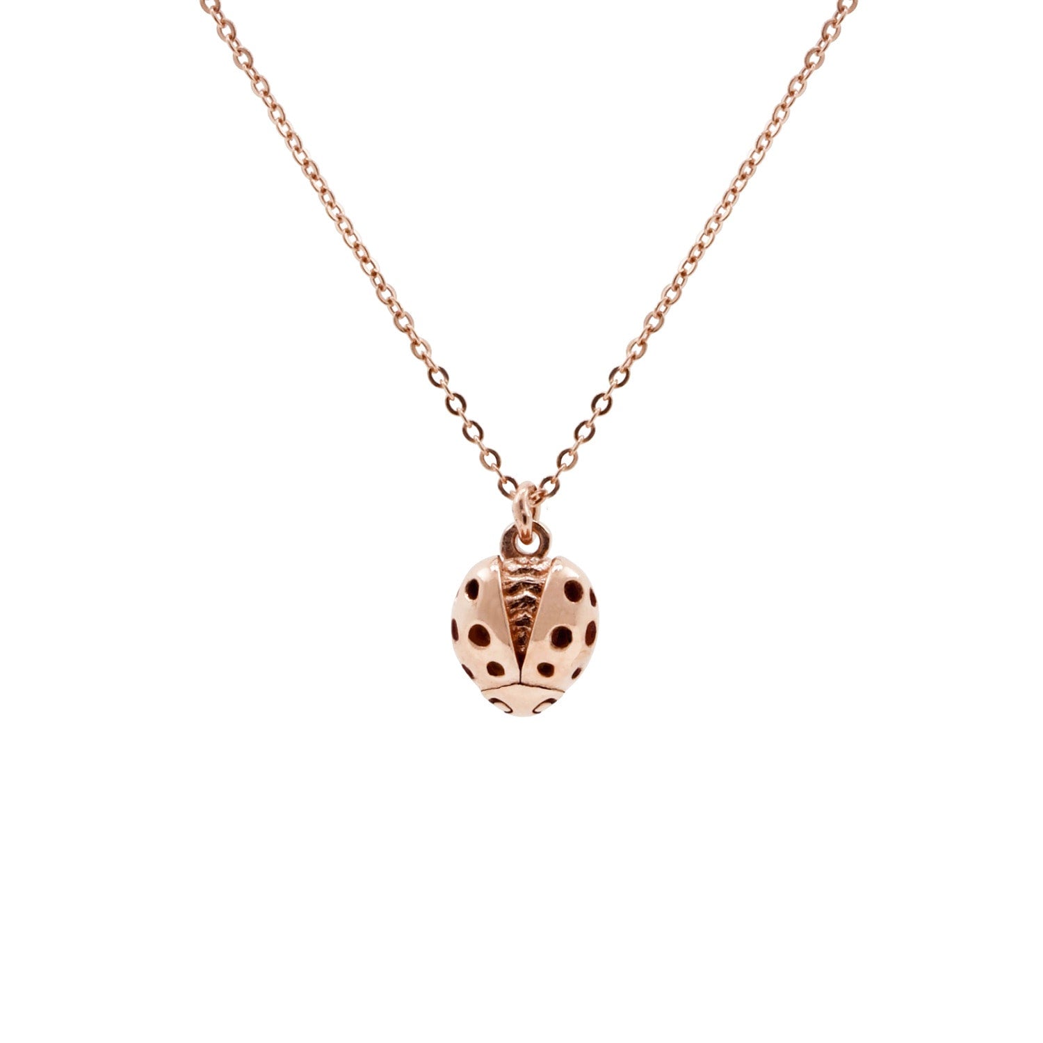 Ladybird Necklace – Rose Gold -Wings Open