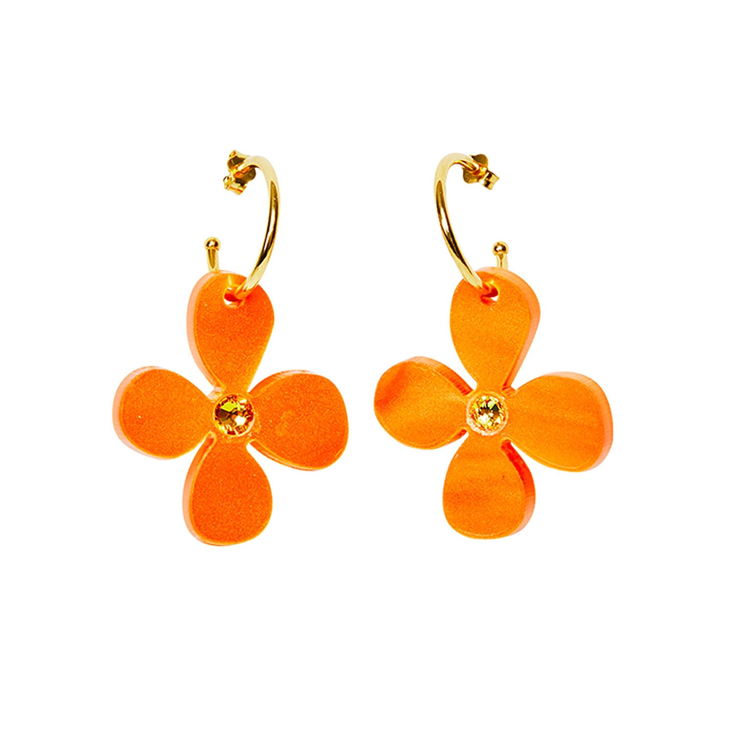 Daisy Hoop Earrings - Orange