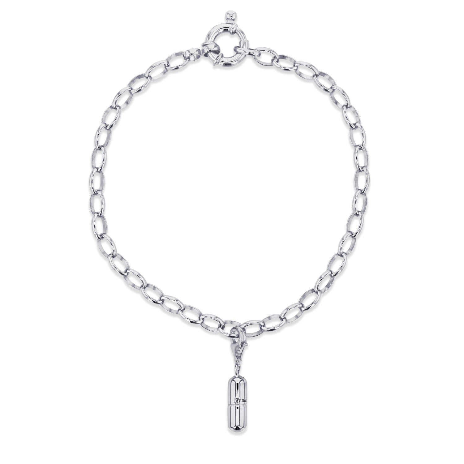 Sterling Silver Mini Pill Charm On Belcher Bracelet