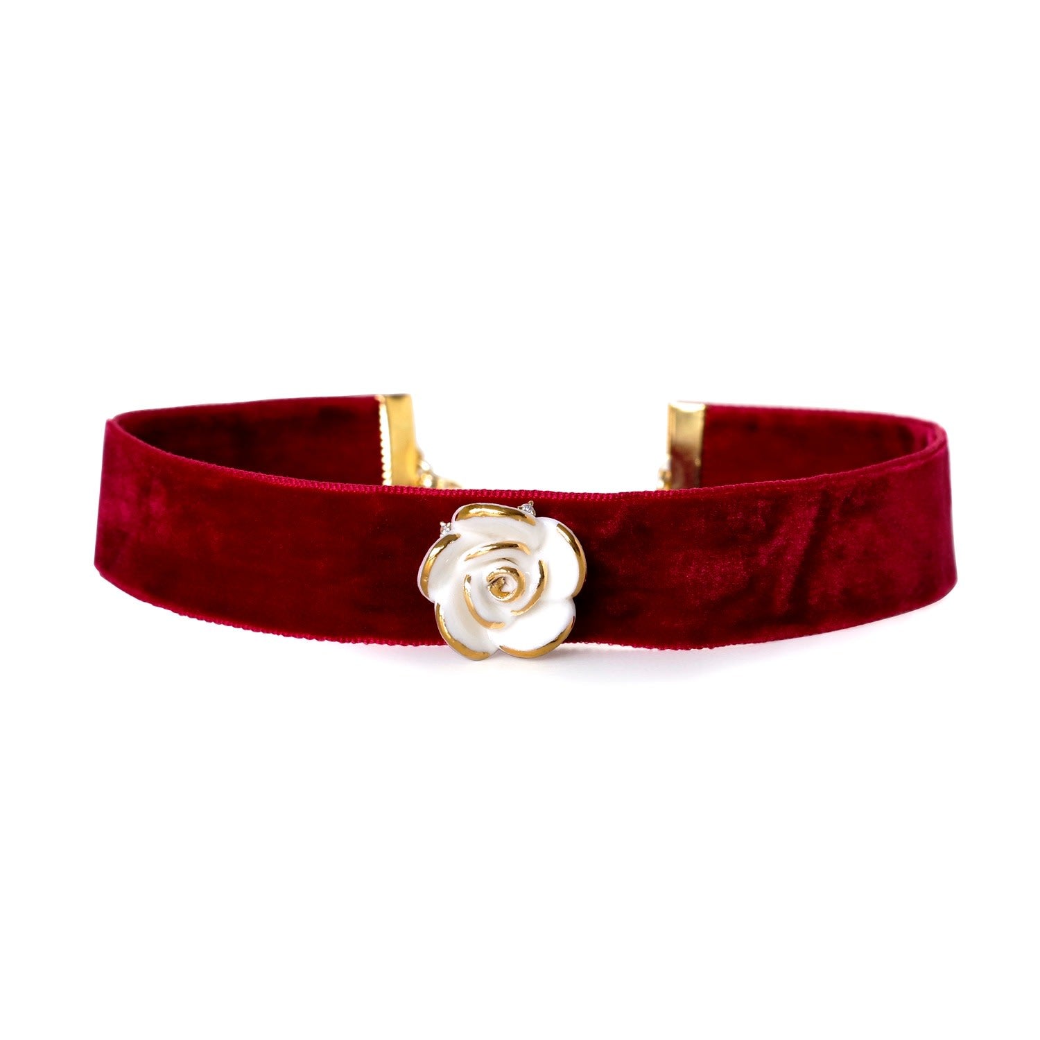Golden White Cloud Rose Red Velvet Choker