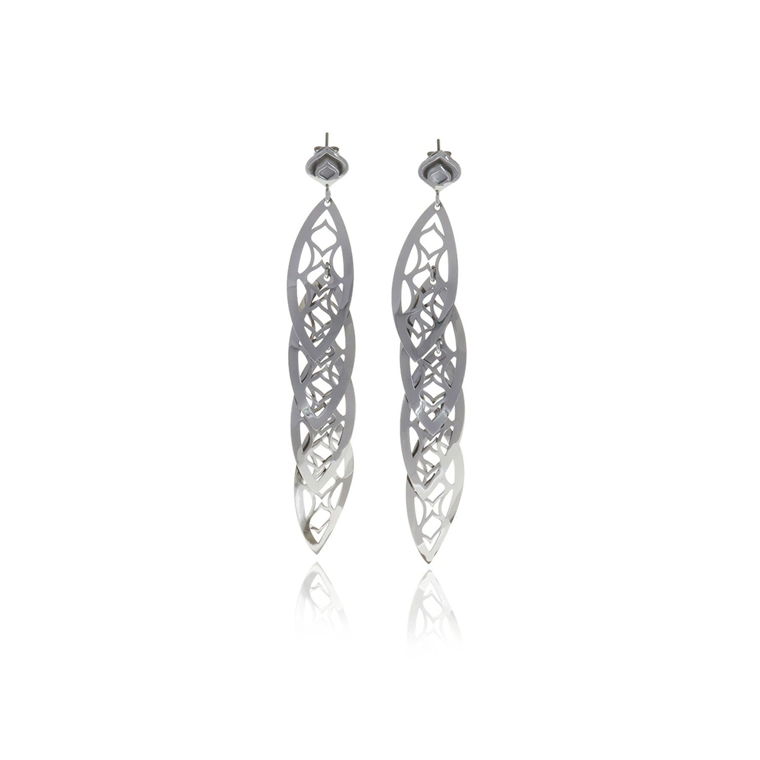 Silver Four Leaf Chandelier Line Earrings