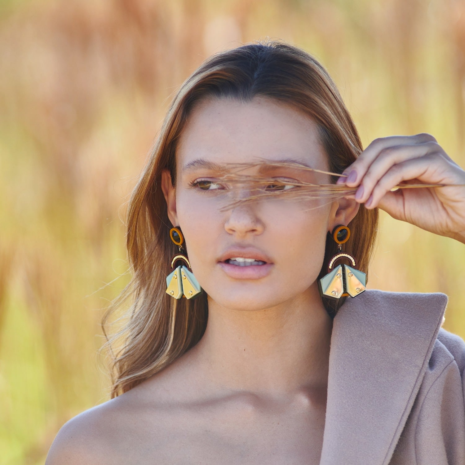 Acrylic Handmade Earring Papaloti / Mustard