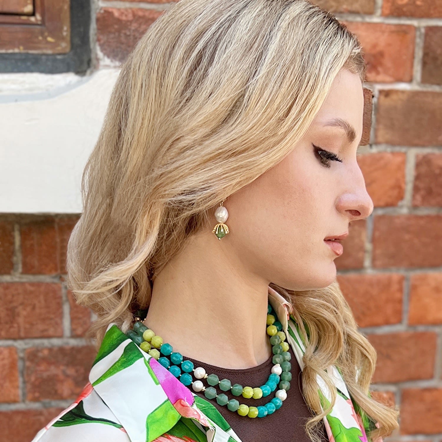 Irregular Freshwater Pearls With Green Aventurine Stones Jade Dangle Earrings