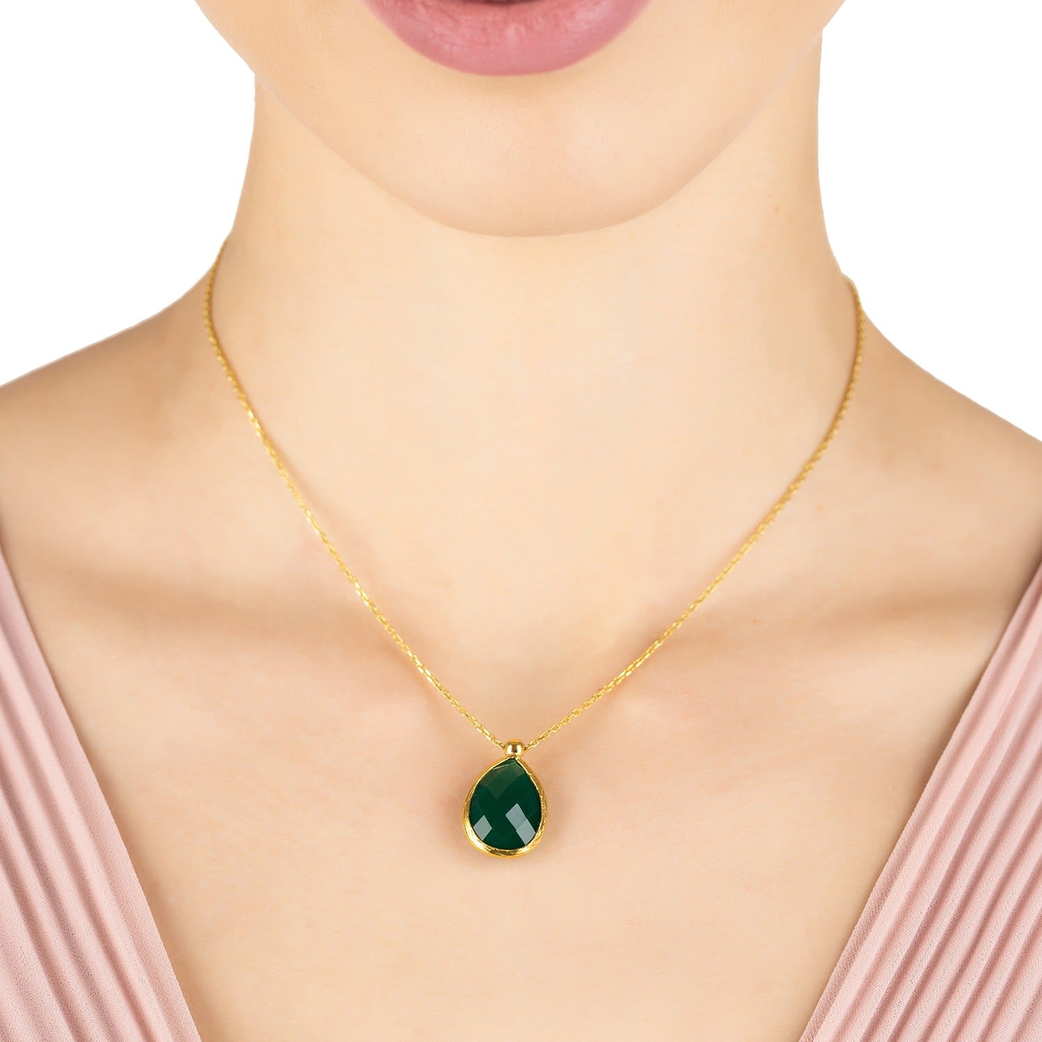 Petite Drop Necklace Gold Green Onyx