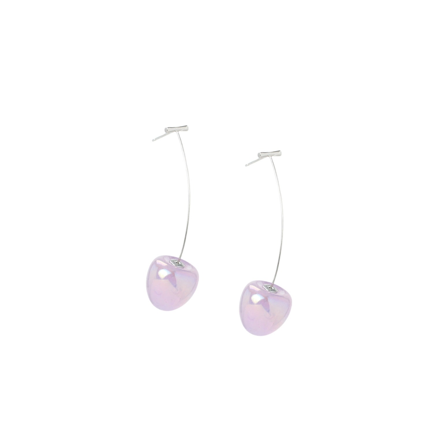 Iridescent Cherry Drop Earrings In Lilac With Sterling Silver Stems