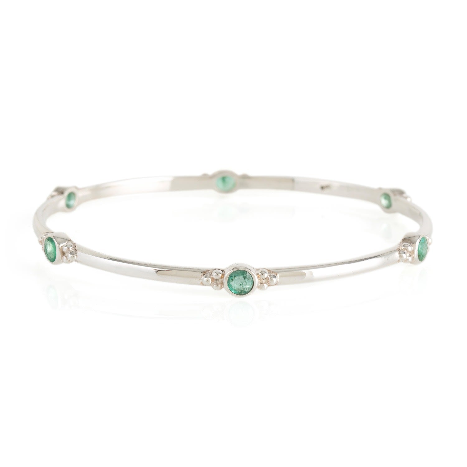 Holi Jewel Silver Bangle - Emerald