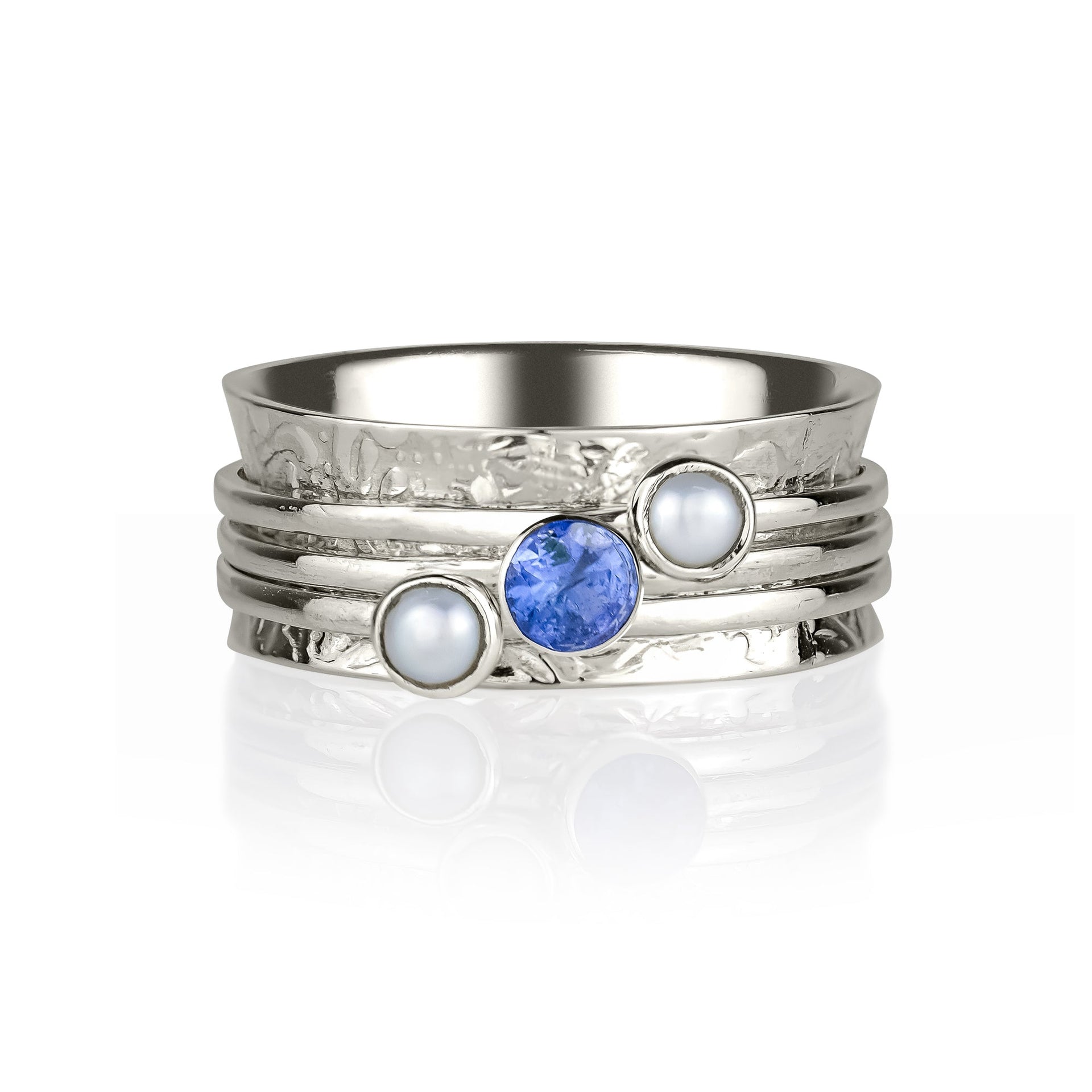 Holi Tranquility Silver Spinning Ring - Tanzanite & Pearl