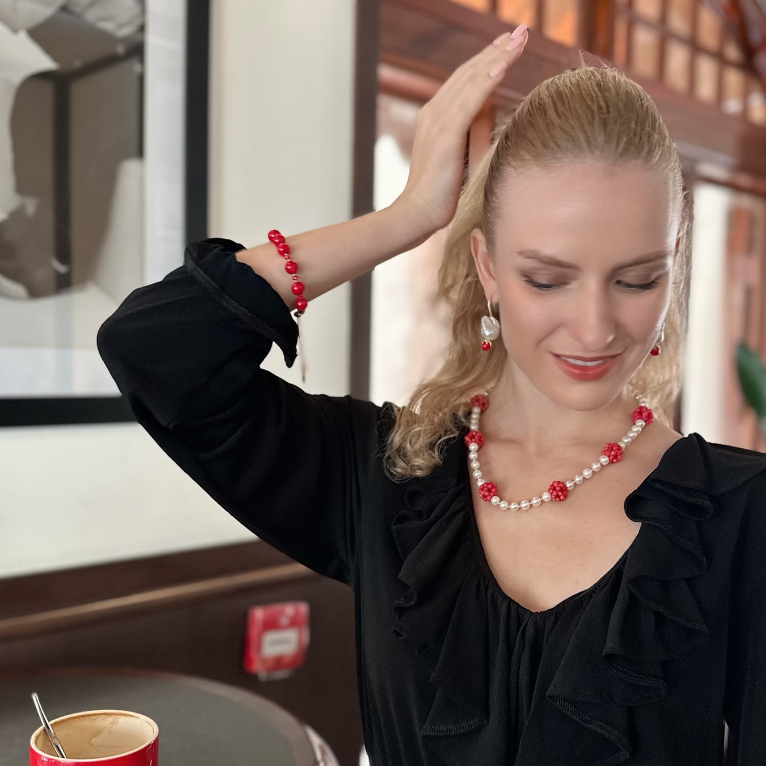 Holiday Gift Red Bamboo Coral Adjustable Bracelet