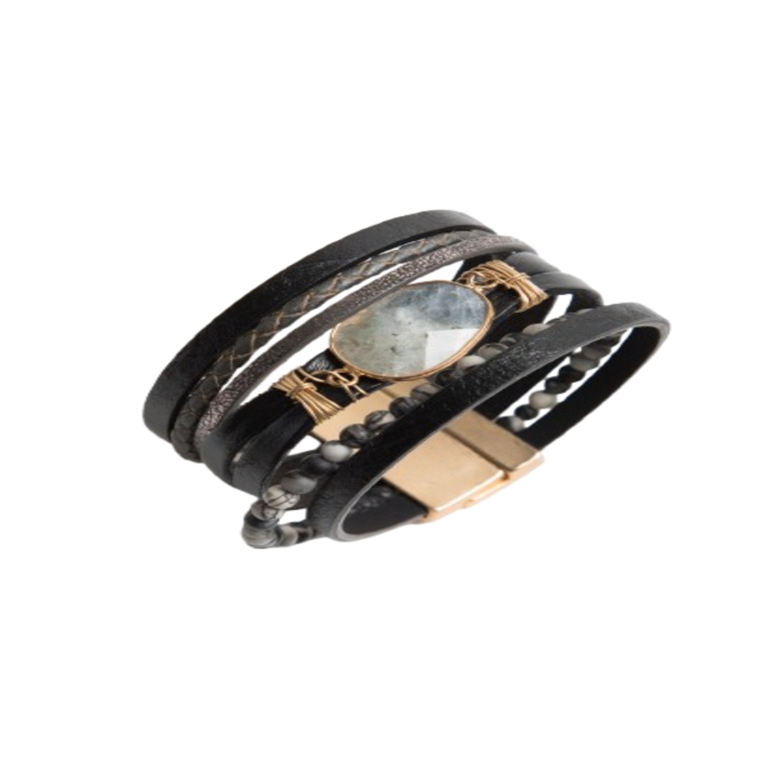 Hollis Beaded Leather Black Bracelet