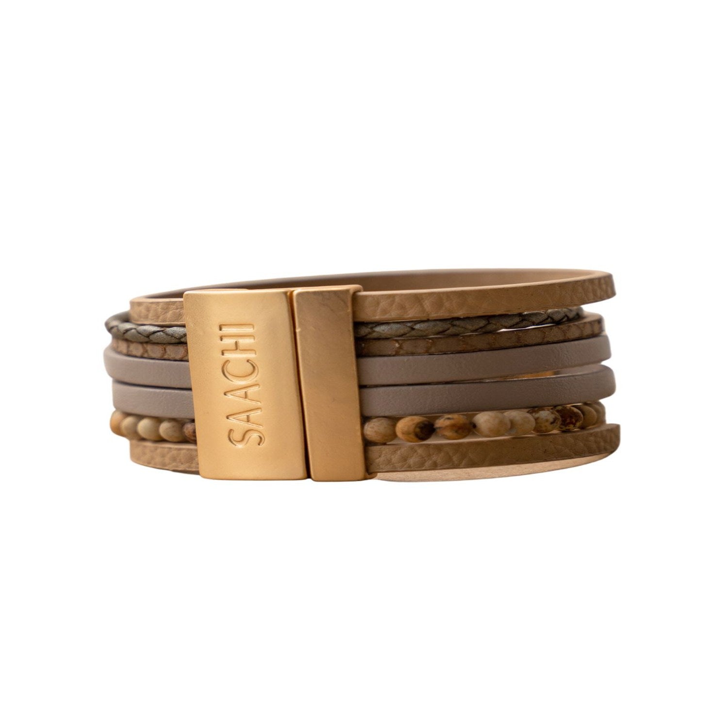Hollis Beaded Leather Brown Bracelet