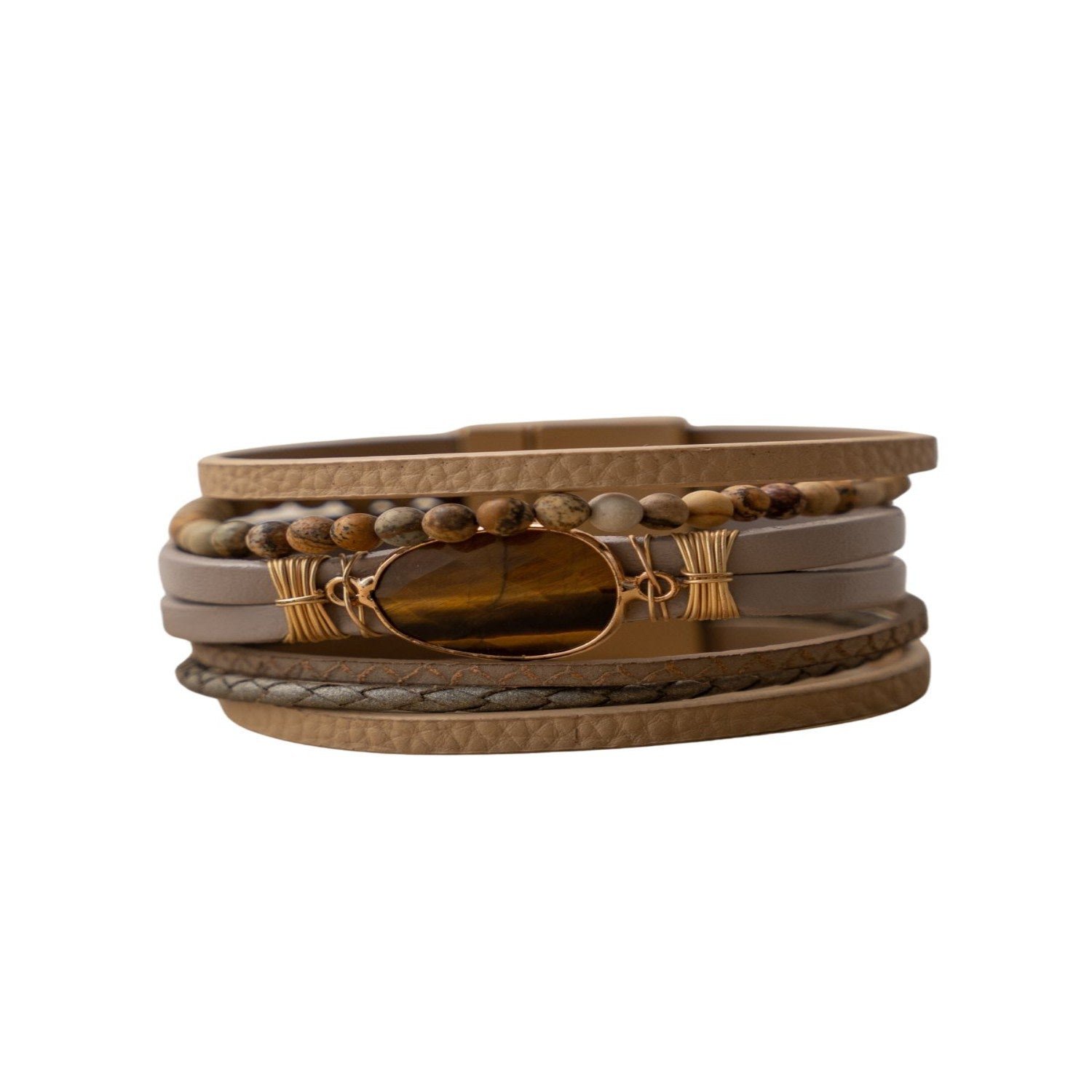 Hollis Beaded Leather Brown Bracelet