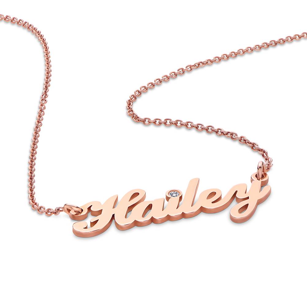Hollywood Small Name Necklace in 18k Rose Gold Plating with Diamond