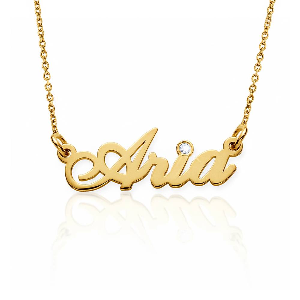 Hollywood Small Name Necklace with 0.02CT Diamond in Gold Plating