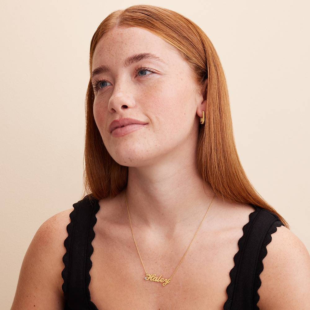 Hollywood Small Name Necklace in 18k Gold Plating with 5 Points Carats Diamond