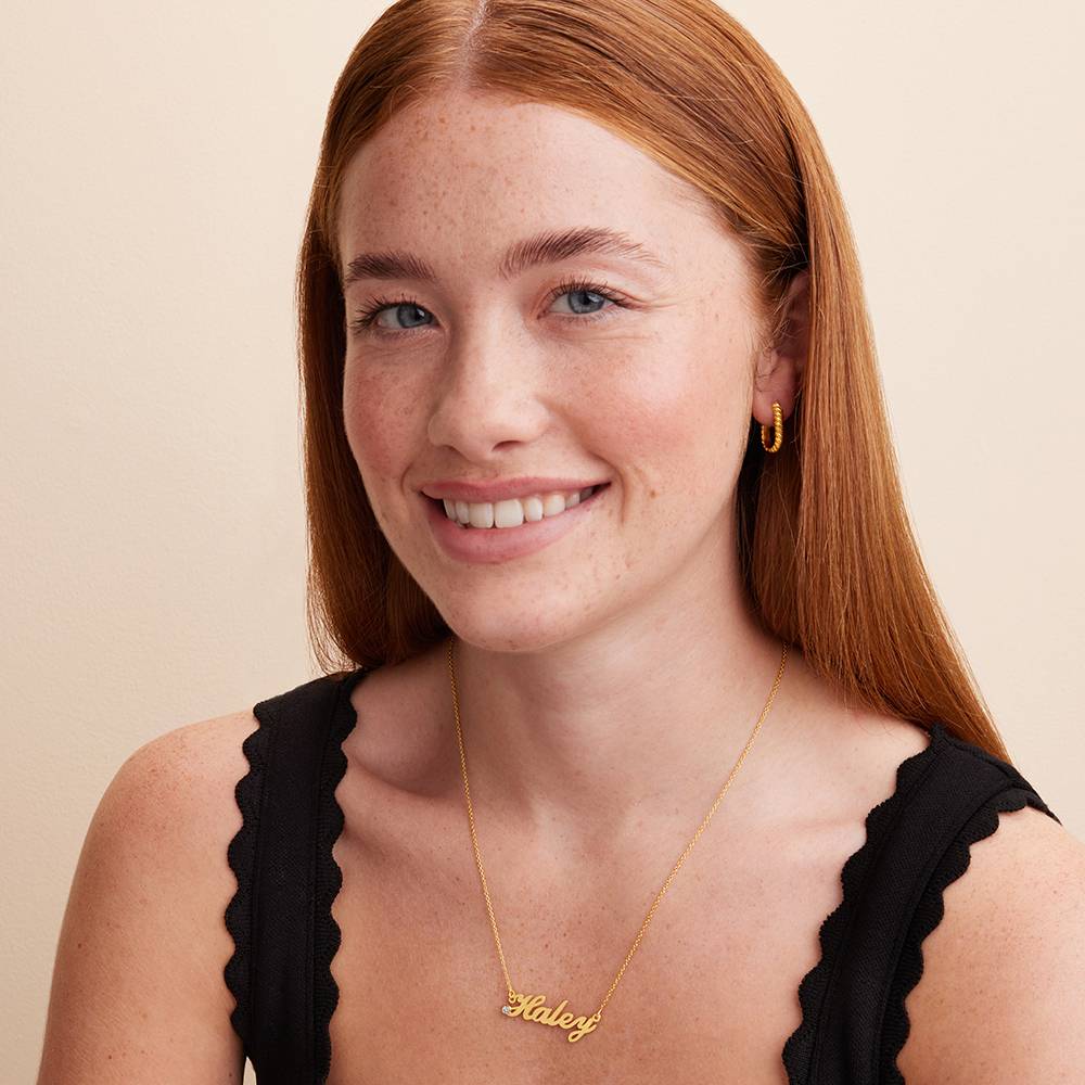 Diamond Name Necklace - Hollywood Small Name Necklace in 18k Gold Vermeil with 5 Points Carats Diamond - Best Name Necklace