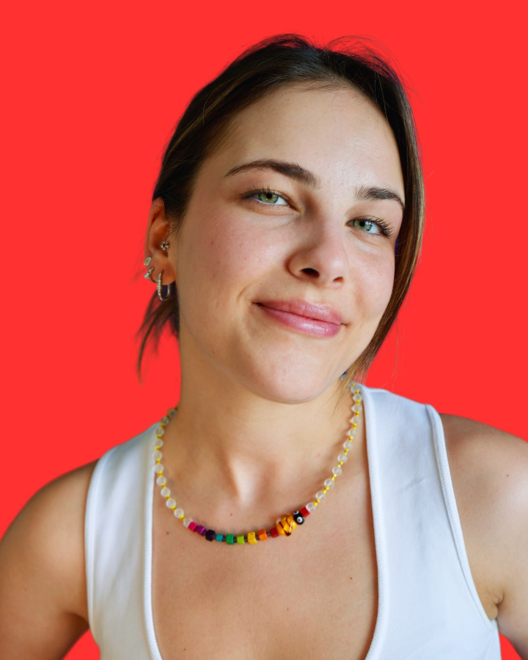 Honey – Rainbow Beaded Necklace With Murano Bee & Wooden Beads