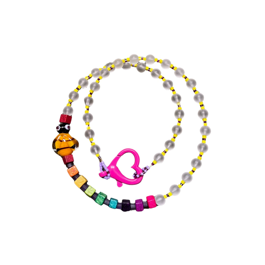 Honey – Rainbow Beaded Necklace With Murano Bee & Wooden Beads