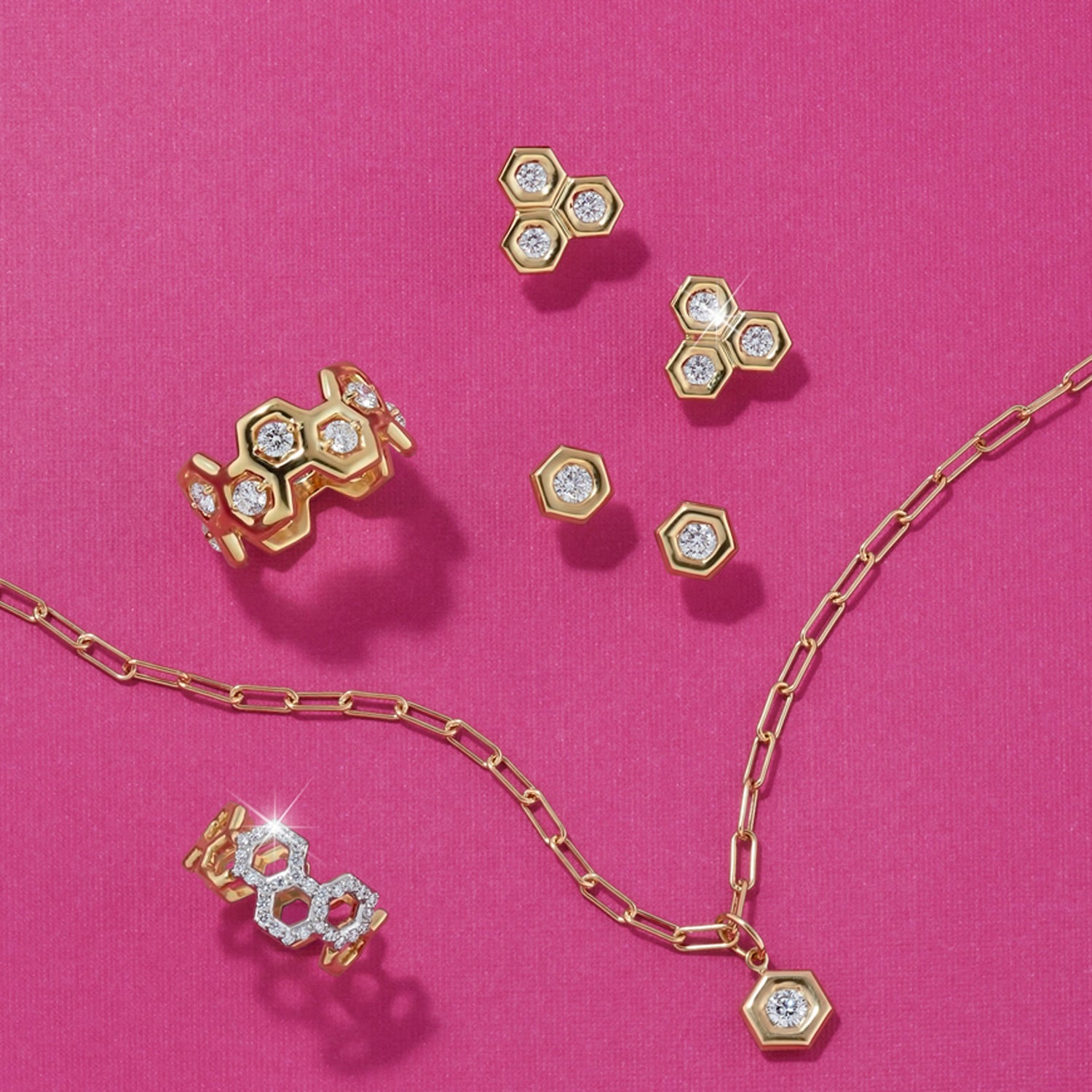 Honeycomb Diamond & Gold Medium Studs