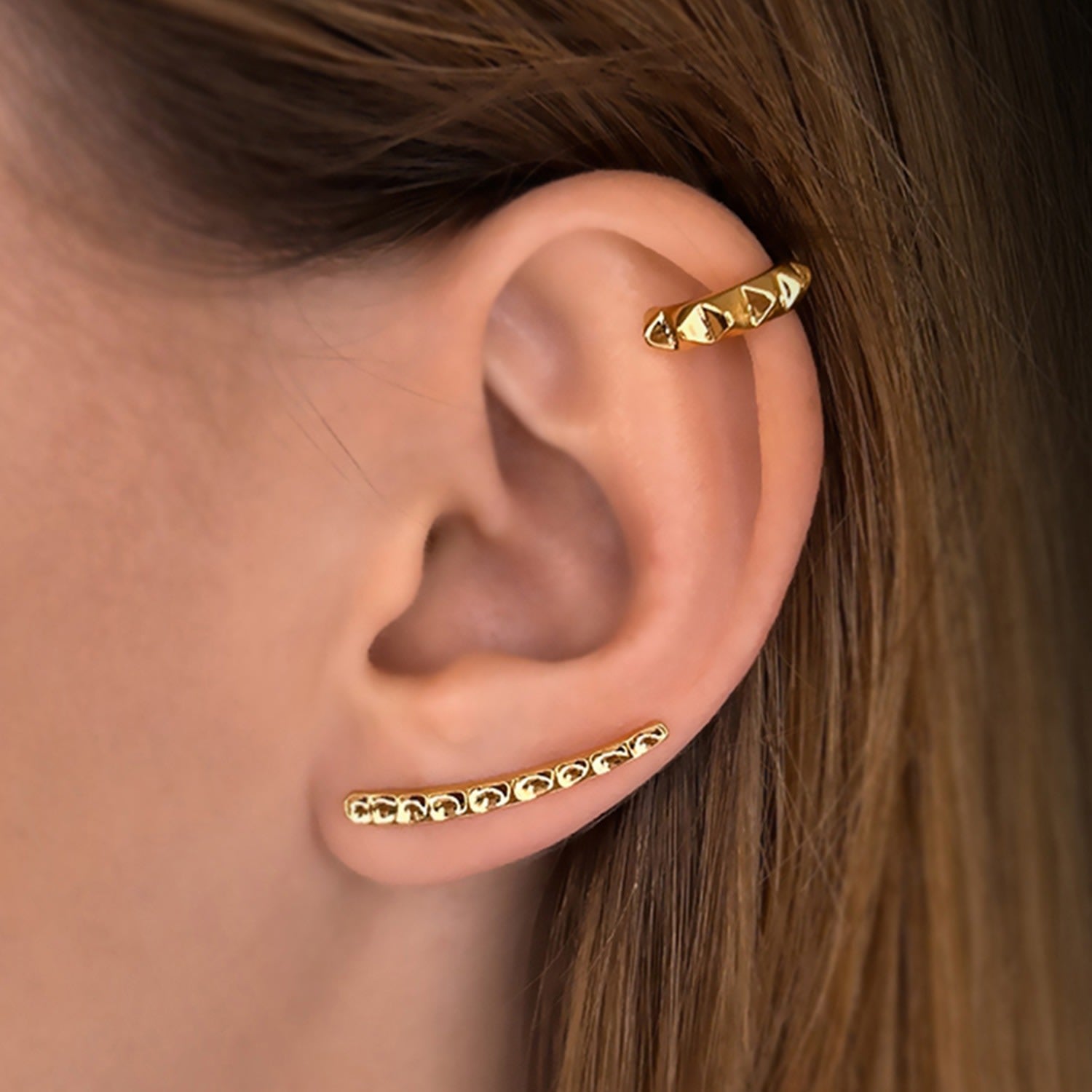 Honeycomb Ear Climber In 18K Gold Vermeil