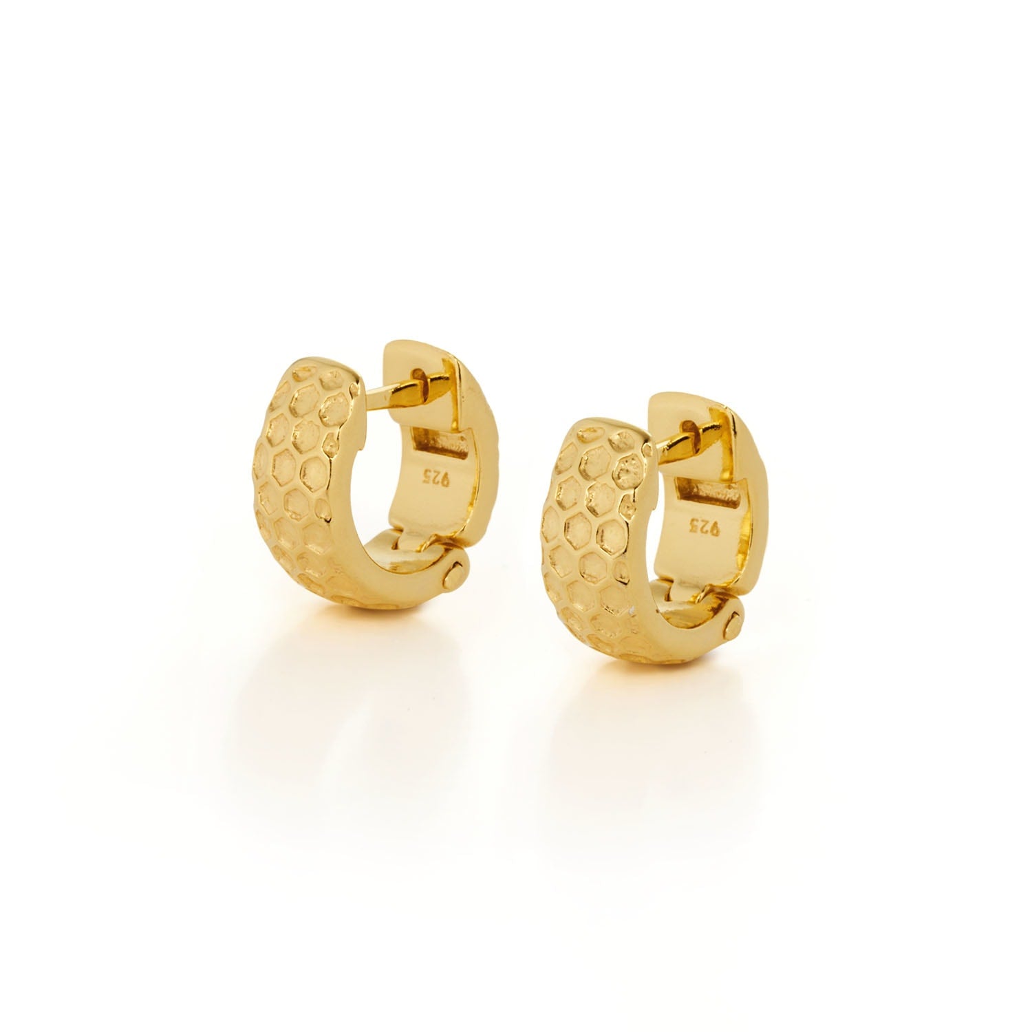 Honeycomb Huggie Earrings Gold Plated Sterling Silver