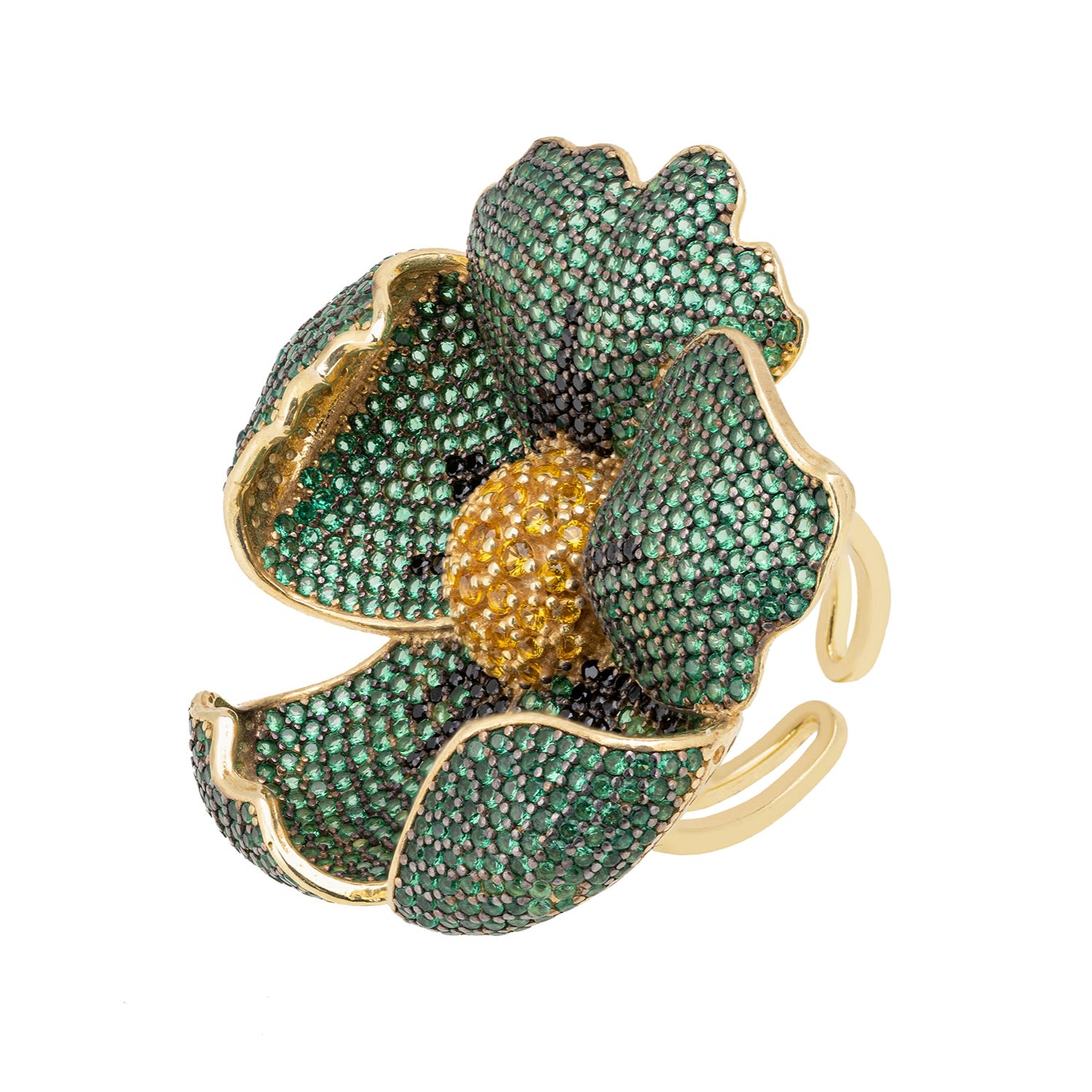 Poppy Flower Green Ring Gold