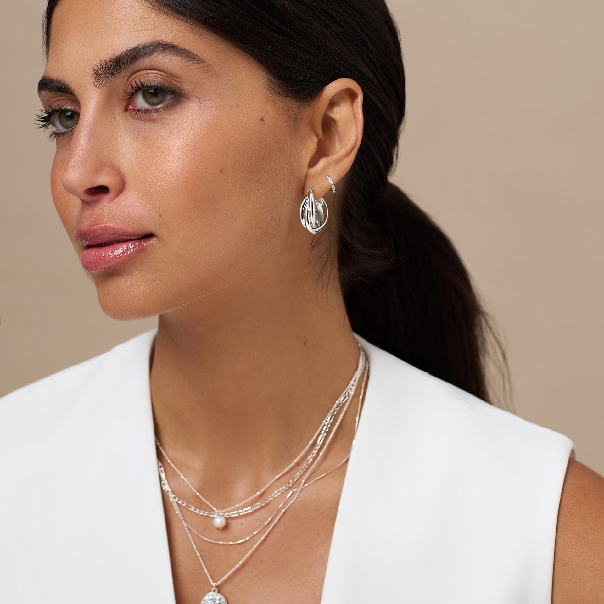 Interlocking Hoop Earrings - Silver