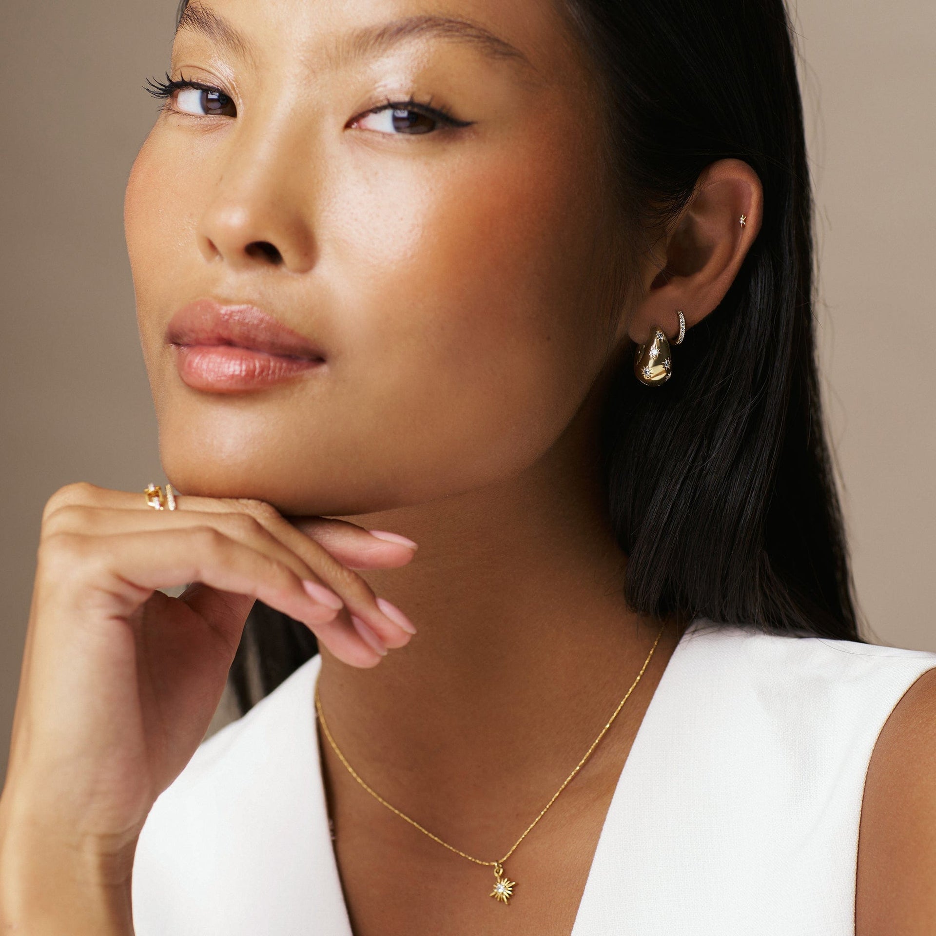 Tapered Crystal Starburst Hoop Earrings