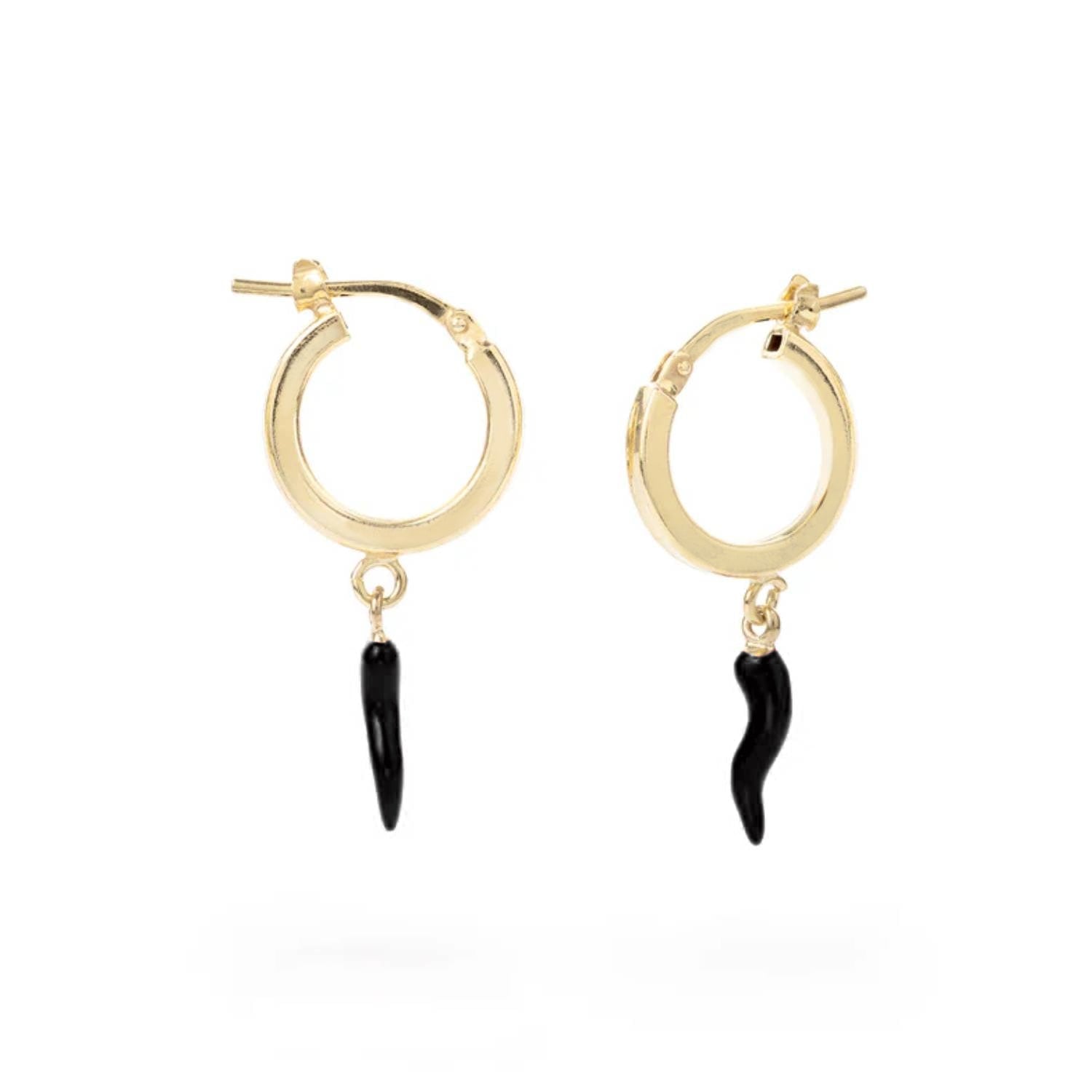 Hoop Earrings With Gold-Plated Black Horn Pendant