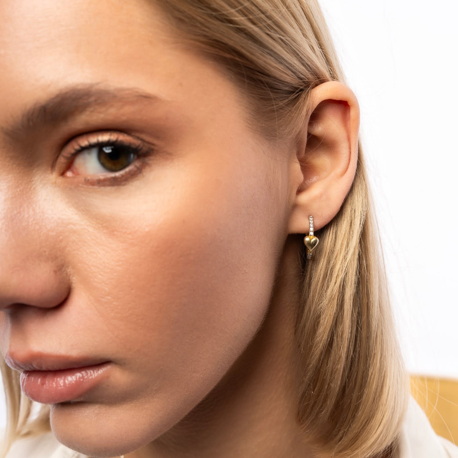 Hoop Heart Diamond Style Pave Sterling Silver Earring - Silver