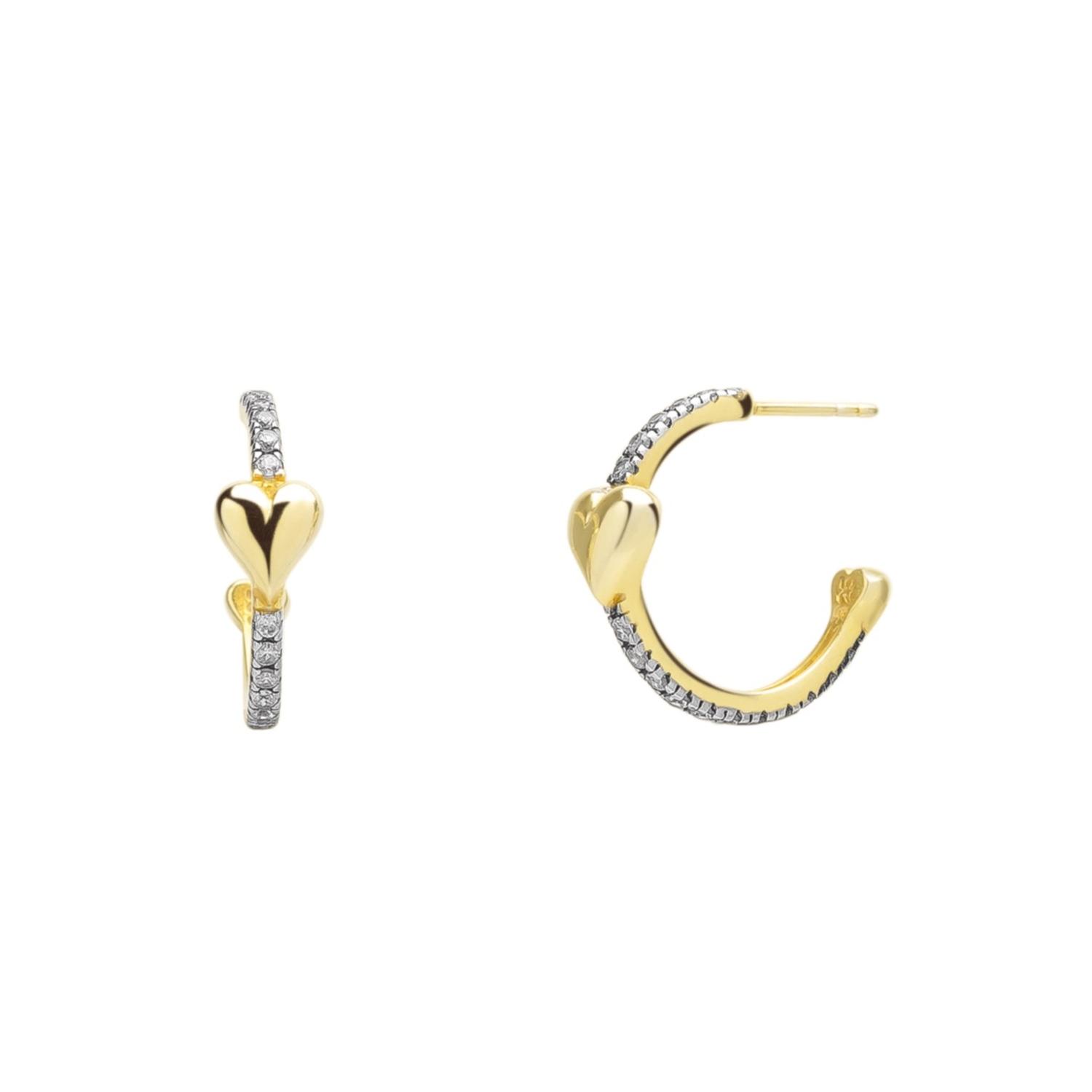Hoop Heart Diamond Style Pave Sterling Silver Earring - Gold