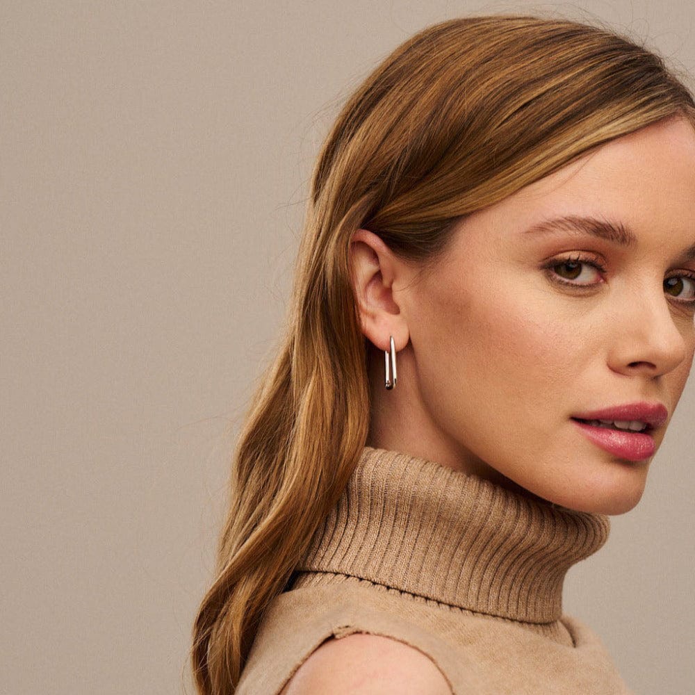 Squoval Hoop Earrings - Silver