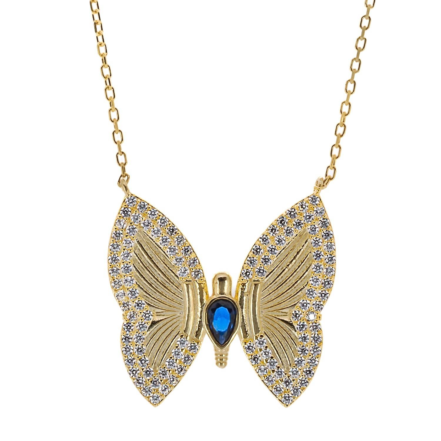 Hope Butterfly Gold & Diamond Necklace - Blue
