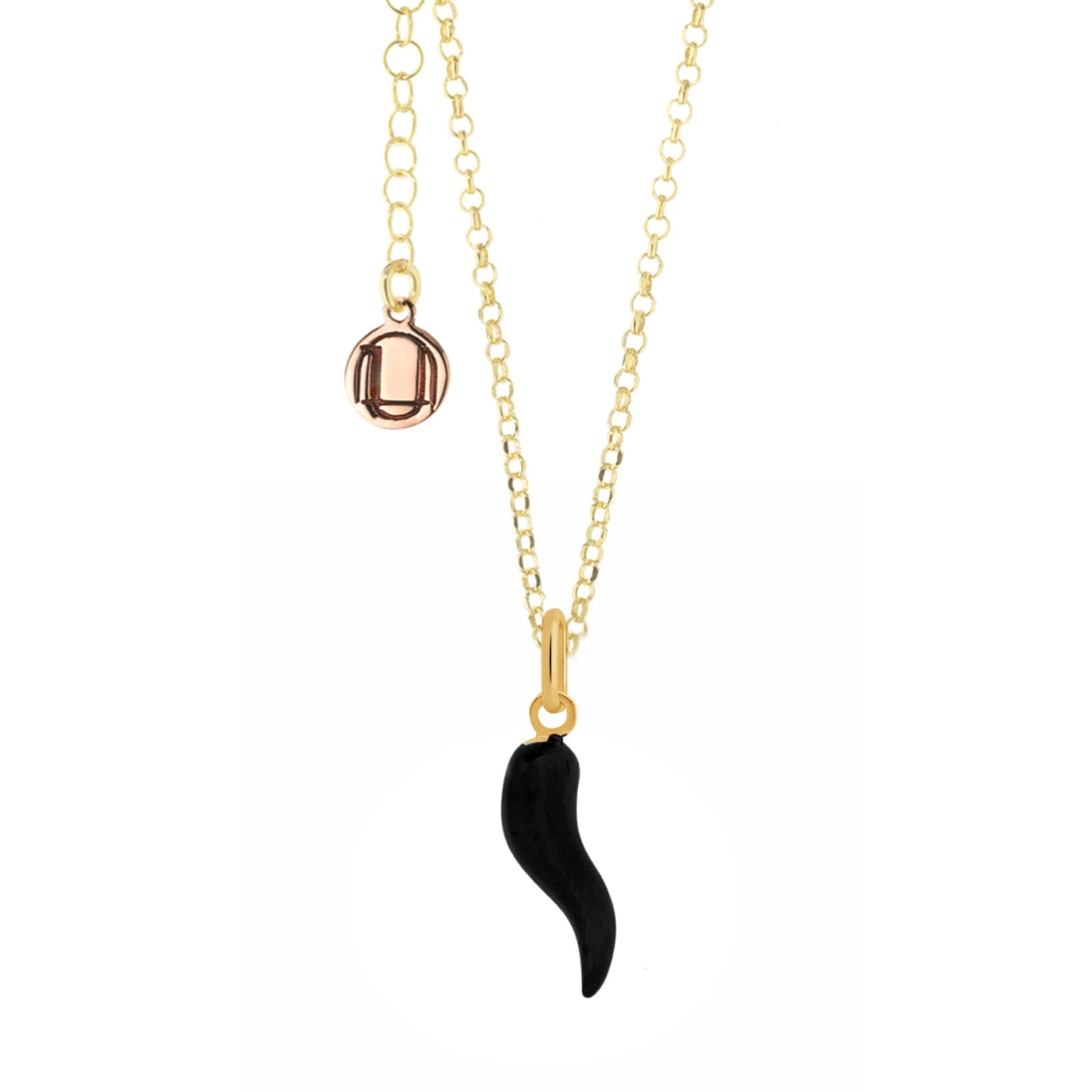 Gold And Back Enamel Cornicello Necklace – Italian Handmade Good Luck Charm